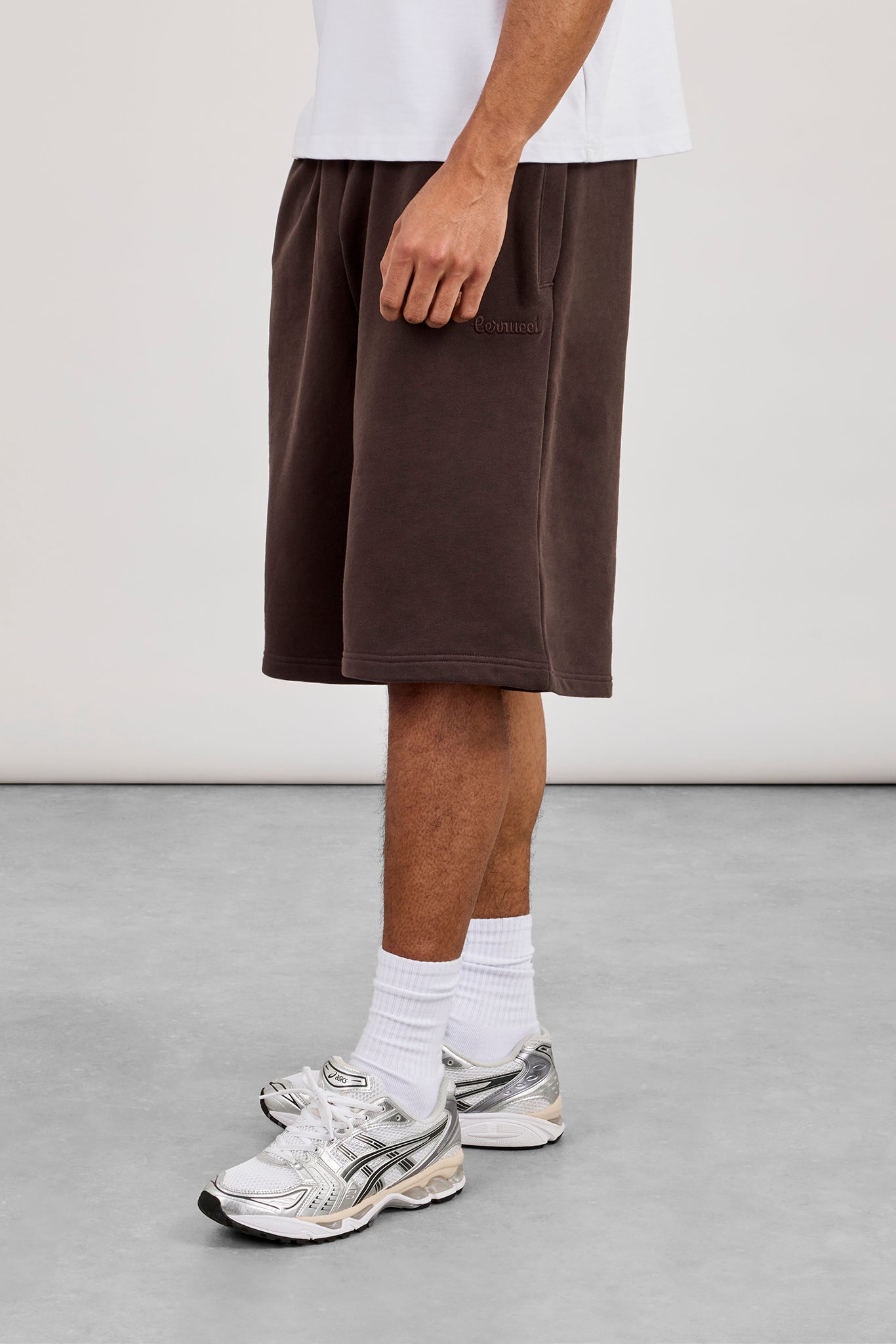 Embroidered Jersey Jort - Coffee